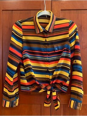 Blu Pepper Multicolor Striped Tie-Front Button-Up Blouse